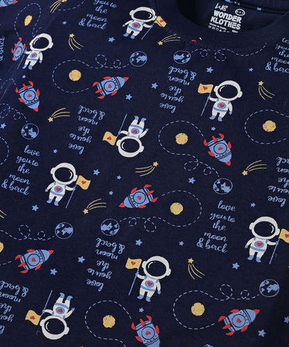 Surfing Beach and Moon Space Half Sleeves T-Shirt & Half Pant Set | Pack of 2