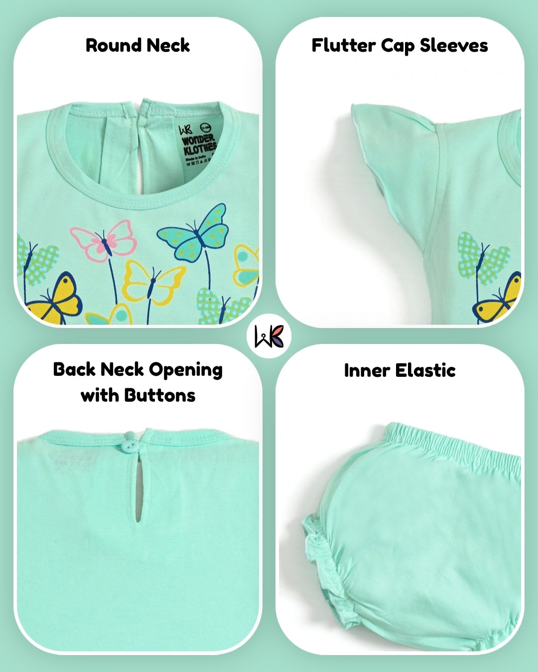Butterfly Garden Short Sleeves Frock & Bloomer Pant Set | Green