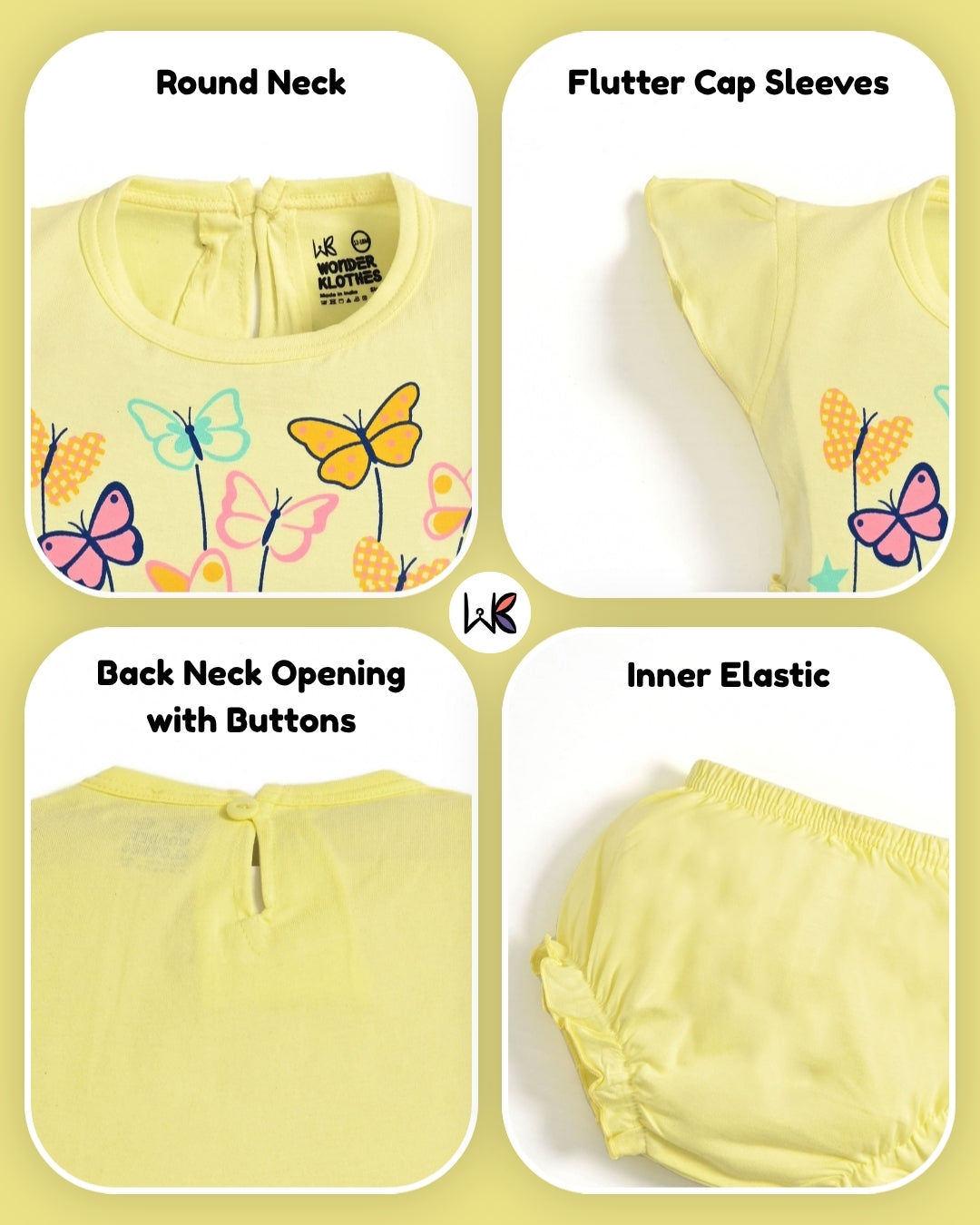 Butterfly Garden Short Sleeves Frock & Bloomer Pant Set | Yellow