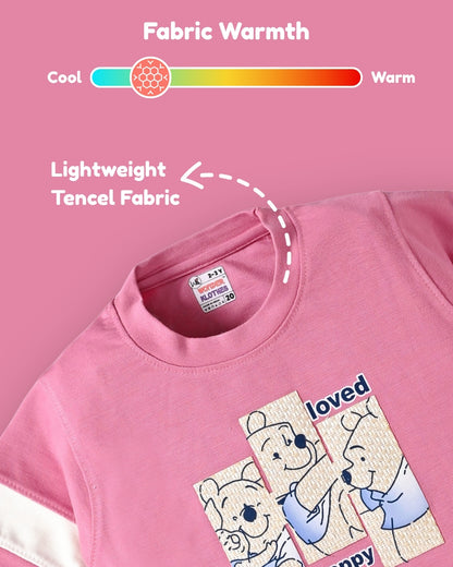 Happy Teddy Half Sleeves T-Shirt & RFD Shorts Set | Pink