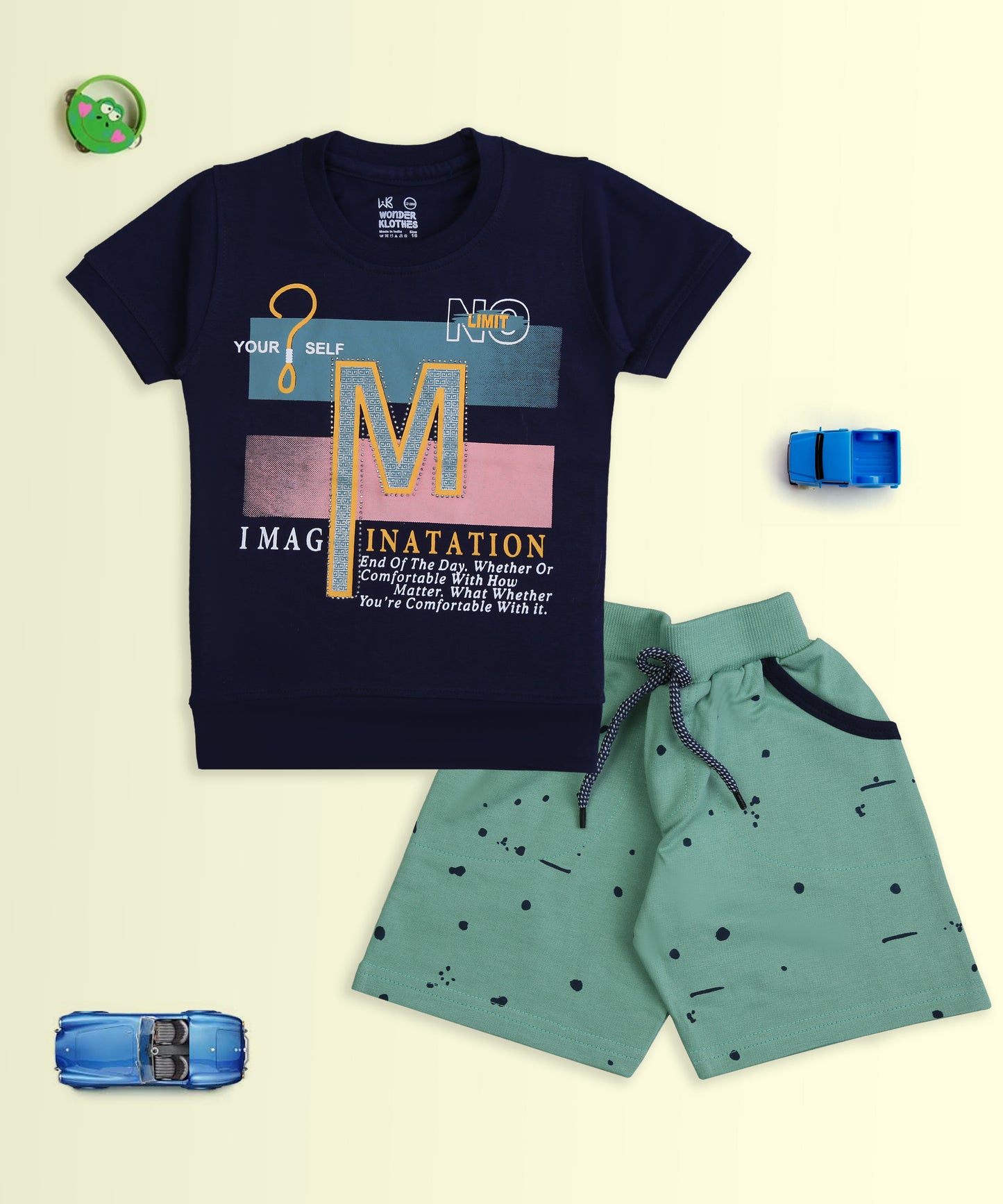 Imagination Half Sleeves T-Shirt & Shorts Set | Green