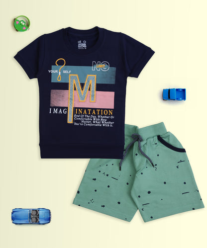 Imagination Half Sleeves T-Shirt & Shorts Set | Green