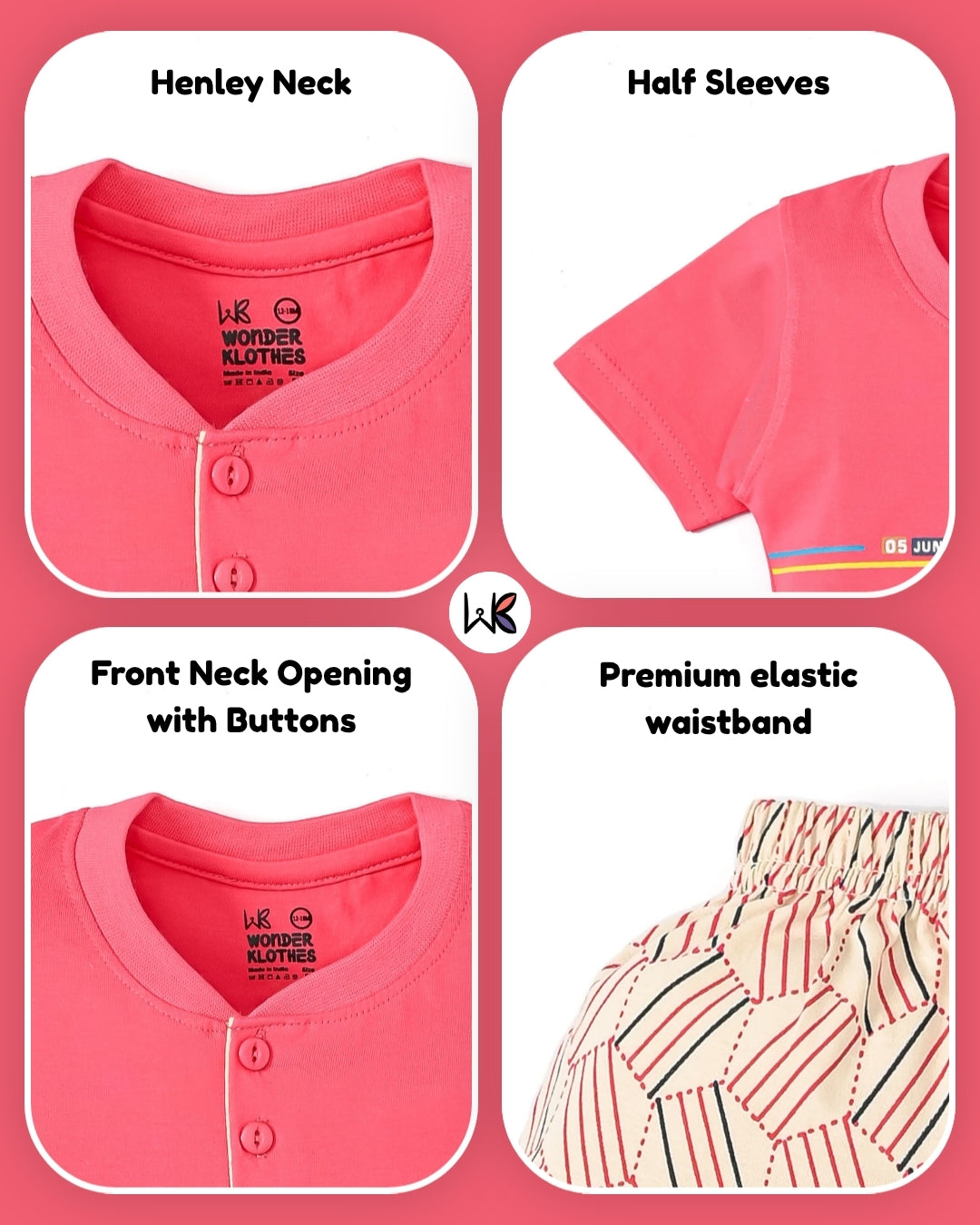 Oh Bleep Half Sleeves T-Shirt & Half Pant Set | Pink