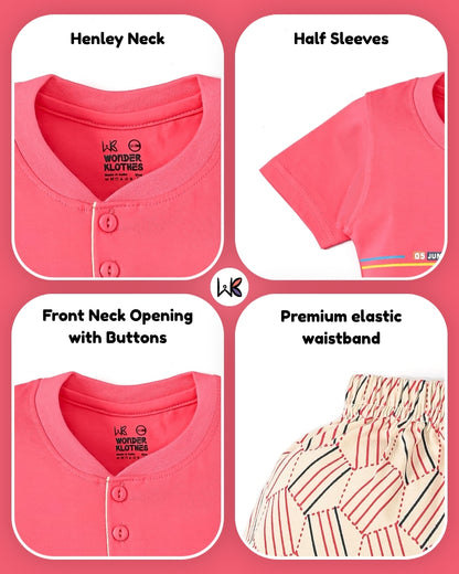Oh Bleep Half Sleeves T-Shirt & Half Pant Set | Pink