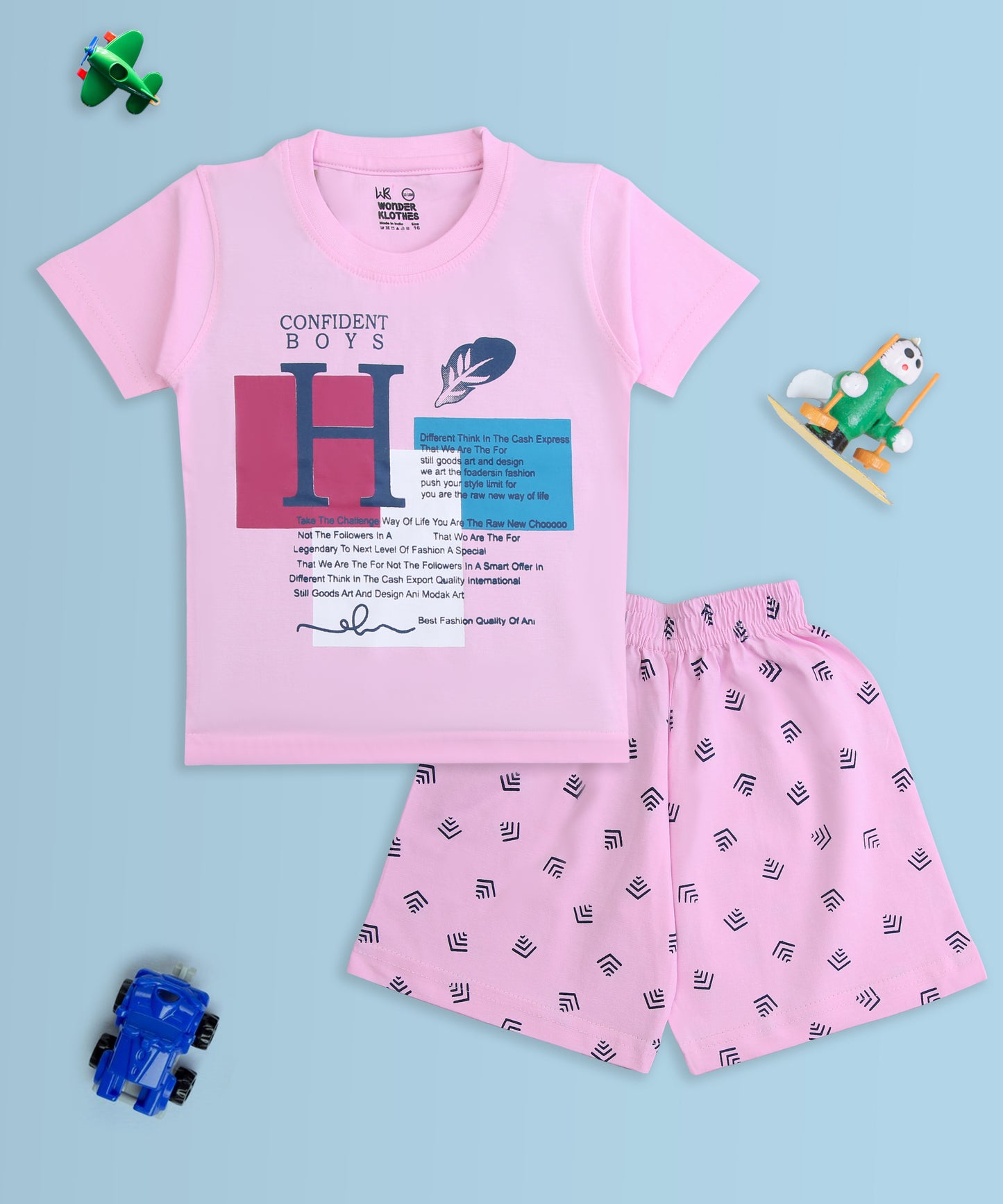 Feather Half Sleeves T-Shirt & Half Pant Set | Pink