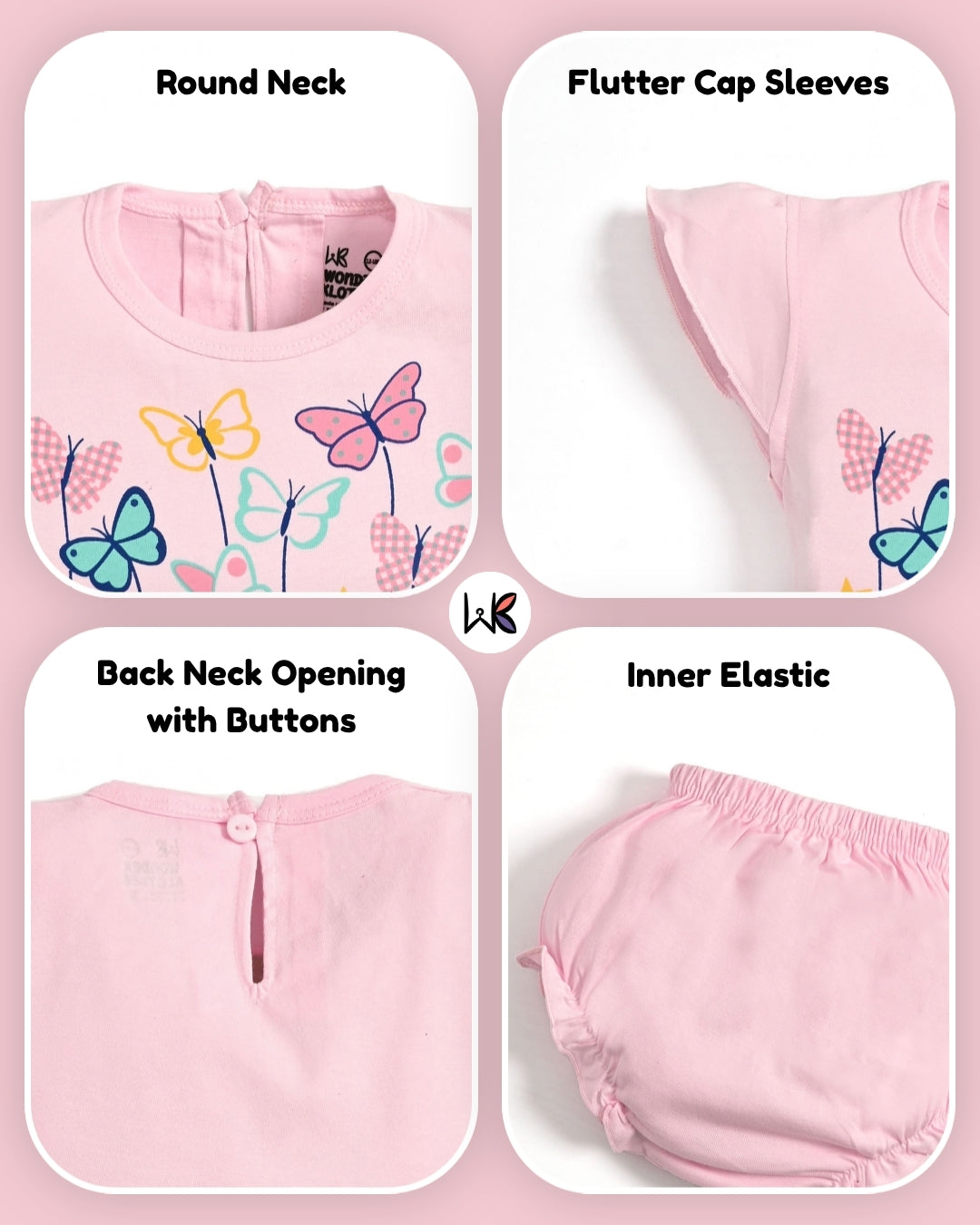 Butterfly Garden Short Sleeves Frock & Bloomer Pant Set | Pink