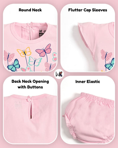 Butterfly Garden Short Sleeves Frock & Bloomer Pant Set | Pink