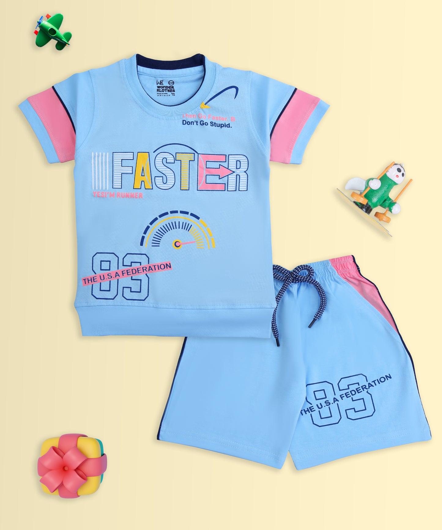Faster Half Sleeves T-Shirt & Shorts Set | Blue