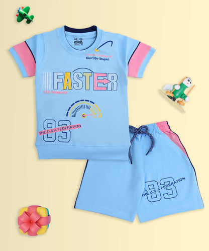 Faster Half Sleeves T-Shirt & Shorts Set | Blue