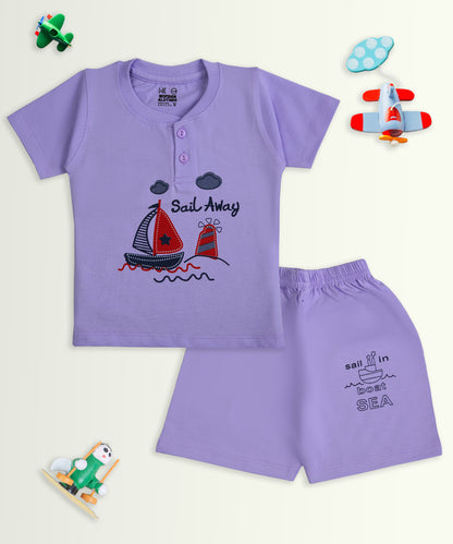 Sail Away Half Sleeves T-Shirt & Half Pant Set | Violet