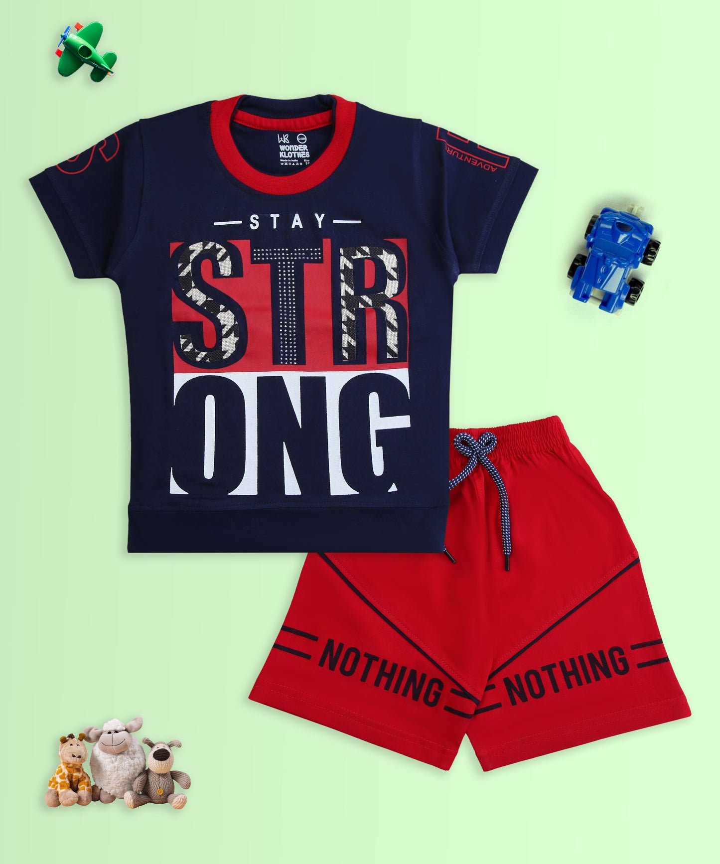 Stay Strong Half Sleeves T-Shirt & Shorts Set | Red