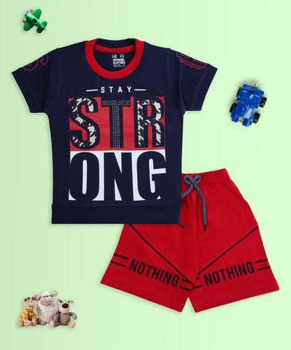 Stay Strong Half Sleeves T-Shirt & Shorts Set | Red