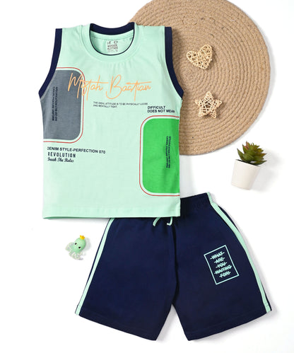 Miftah Sleeveless T-Shirt & Shorts Set | Green