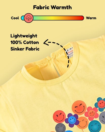 Smiley Faces Short Sleeves Top & Full Pant Set | Yellow