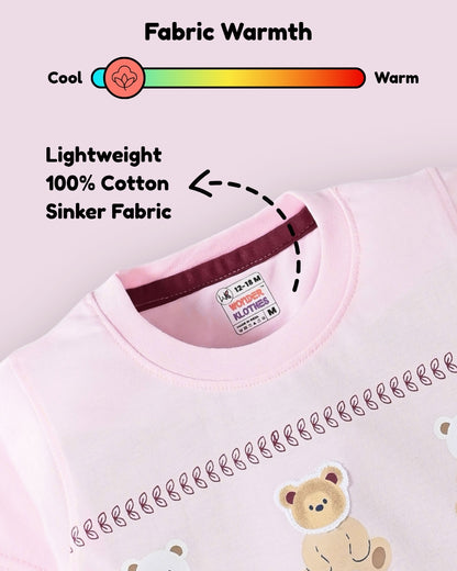 Teddy Trio Half Sleeves T-Shirt & Half Pant Set | Pink