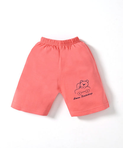 Driving Bear 3-Piece Half Sleeves T-Shirt & Half Pant Set with Sleeveless Jacket | Pink
