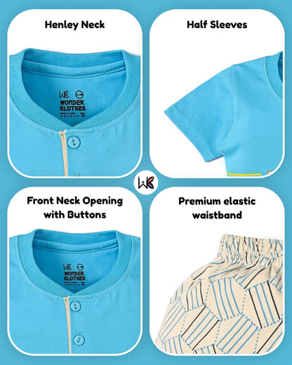 Oh Bleep Half Sleeves T-Shirt & Half Pant Set | Blue