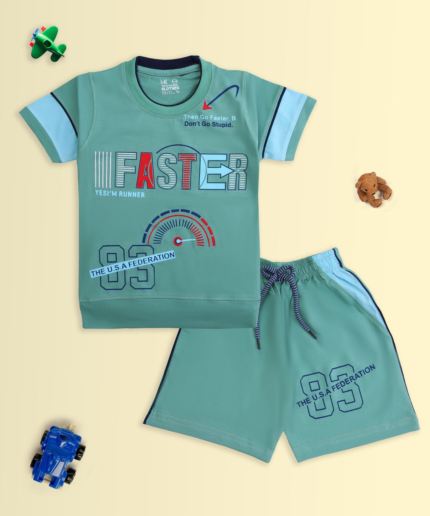Faster Half Sleeves T-Shirt & Shorts Set | Green