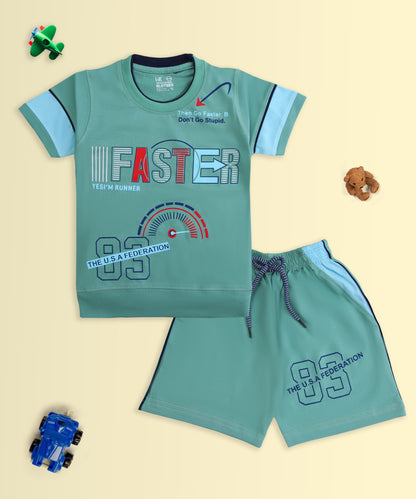 Faster Half Sleeves T-Shirt & Shorts Set | Green