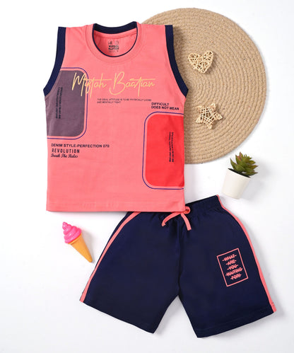 Miftah Sleeveless T-Shirt & Shorts Set | Pink