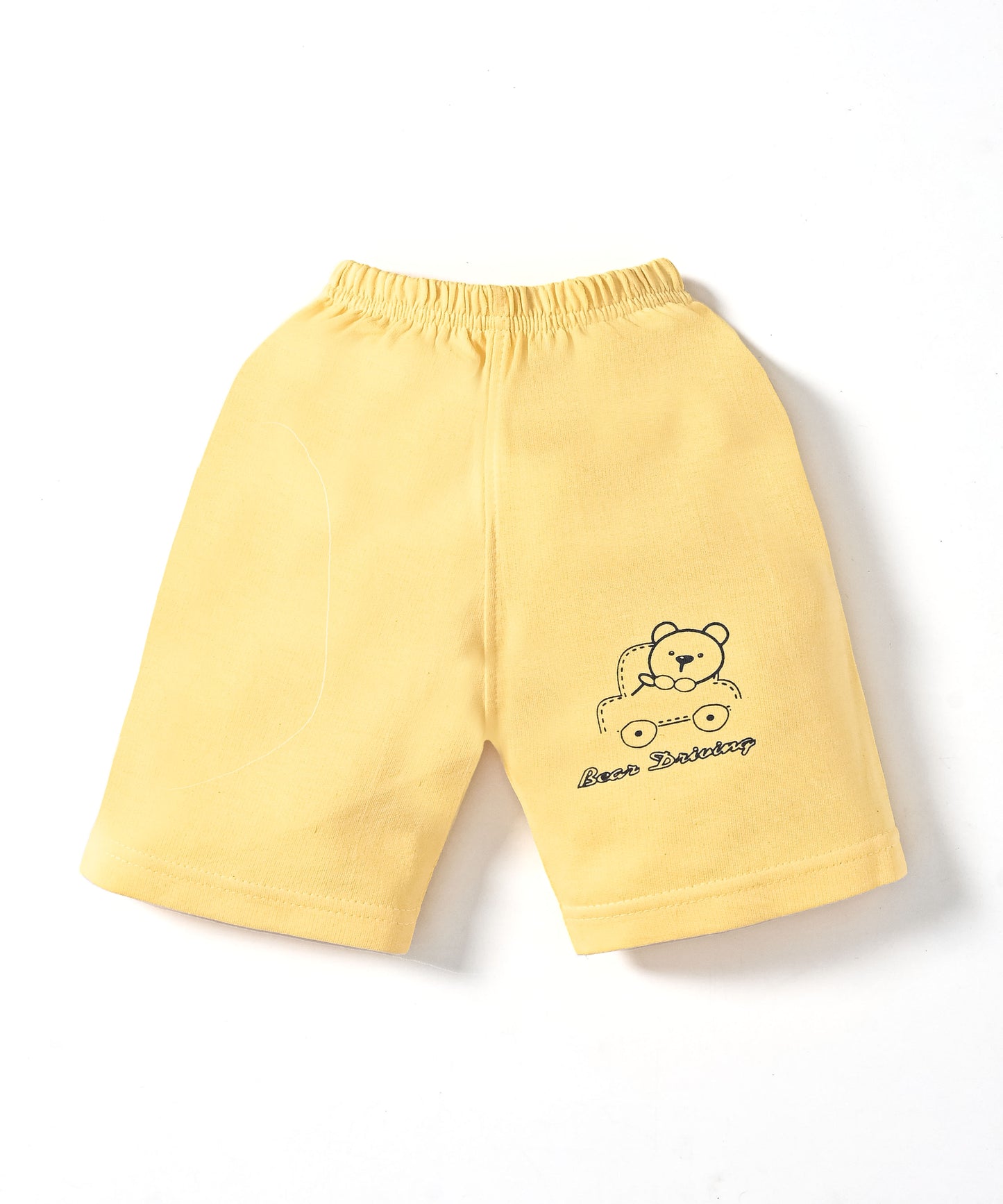 Driving Bear 3-Piece Half Sleeves T-Shirt & Half Pant Set with Sleeveless Jacket | Yellow