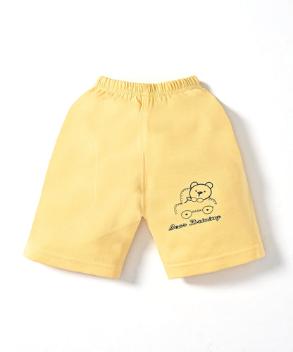 Driving Bear 3-Piece Half Sleeves T-Shirt & Half Pant Set with Sleeveless Jacket | Yellow