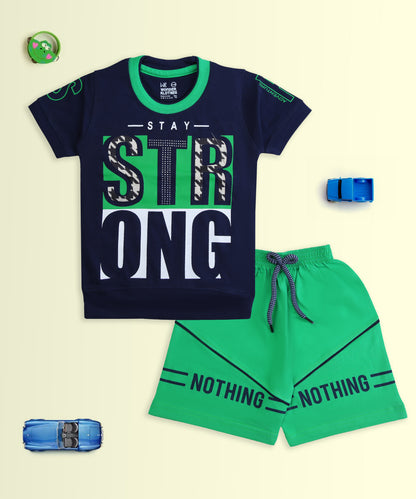 Stay Strong Half Sleeves T-Shirt & Shorts Set | Green