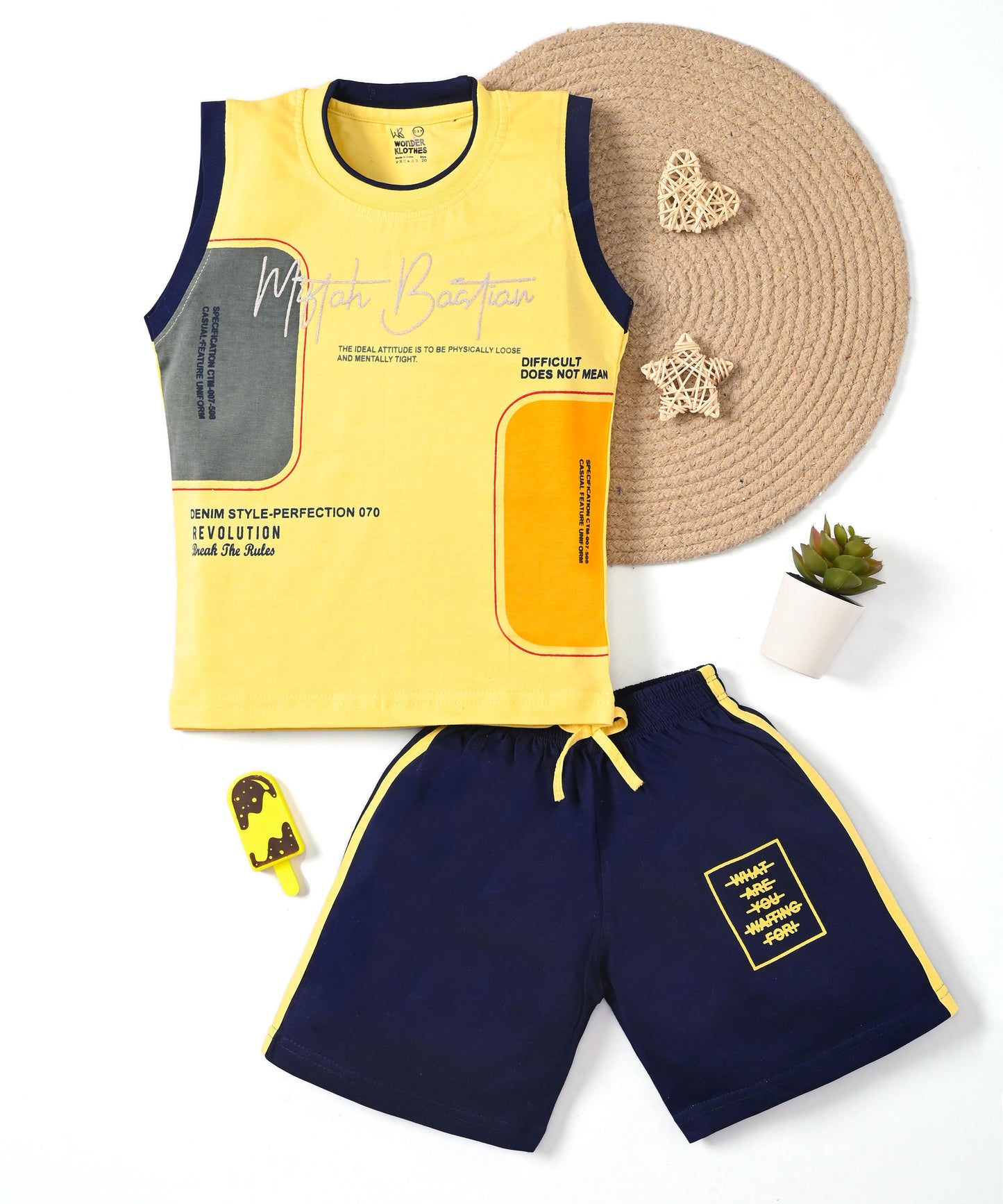 Miftah Sleeveless T-Shirt & Shorts Set | Yellow