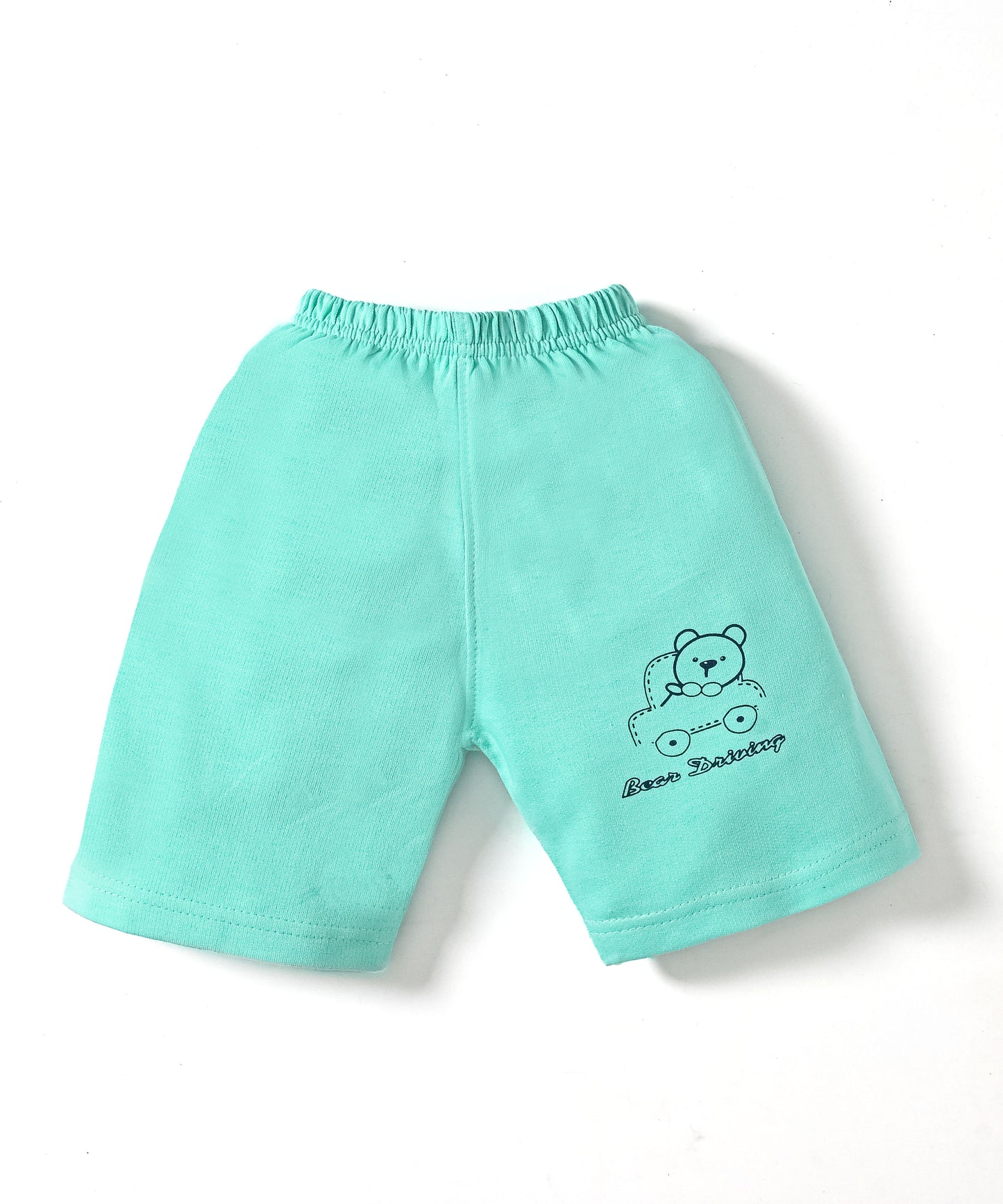 Driving Bear 3-Piece Half Sleeves T-Shirt & Half Pant Set with Sleeveless Jacket | Green