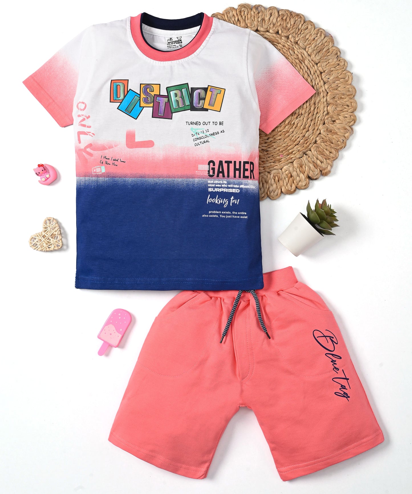 District Half Sleeves T-Shirt & Shorts Set | Pink