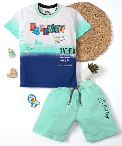District Half Sleeves T-Shirt & Shorts Set | Green