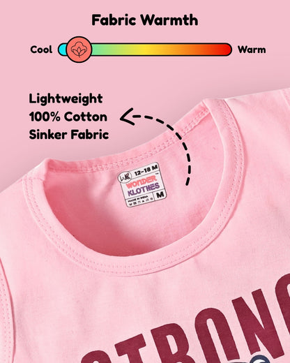 Strong Daddy Sleeveless T-Shirt & Half Pant Set | Pink