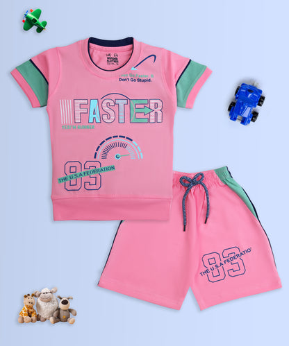 Faster Half Sleeves T-Shirt & Shorts Set | Pink