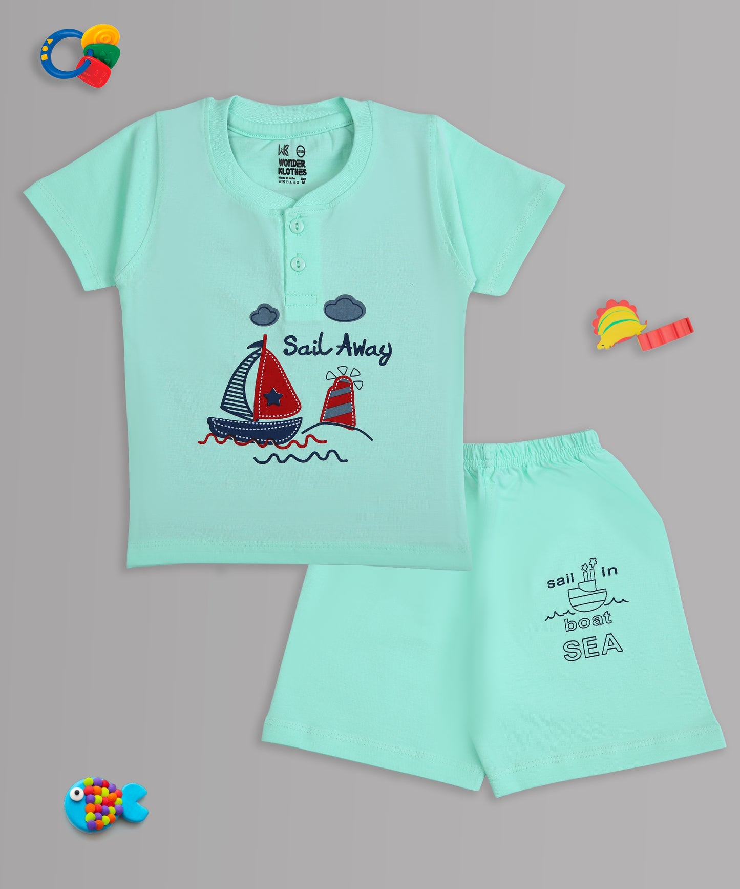 Sail Away Half Sleeves T-Shirt & Half Pant Set | Green