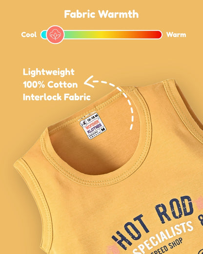 Hot Rod Racer Sleeveless T-Shirt & Half Pant Set | Yellow