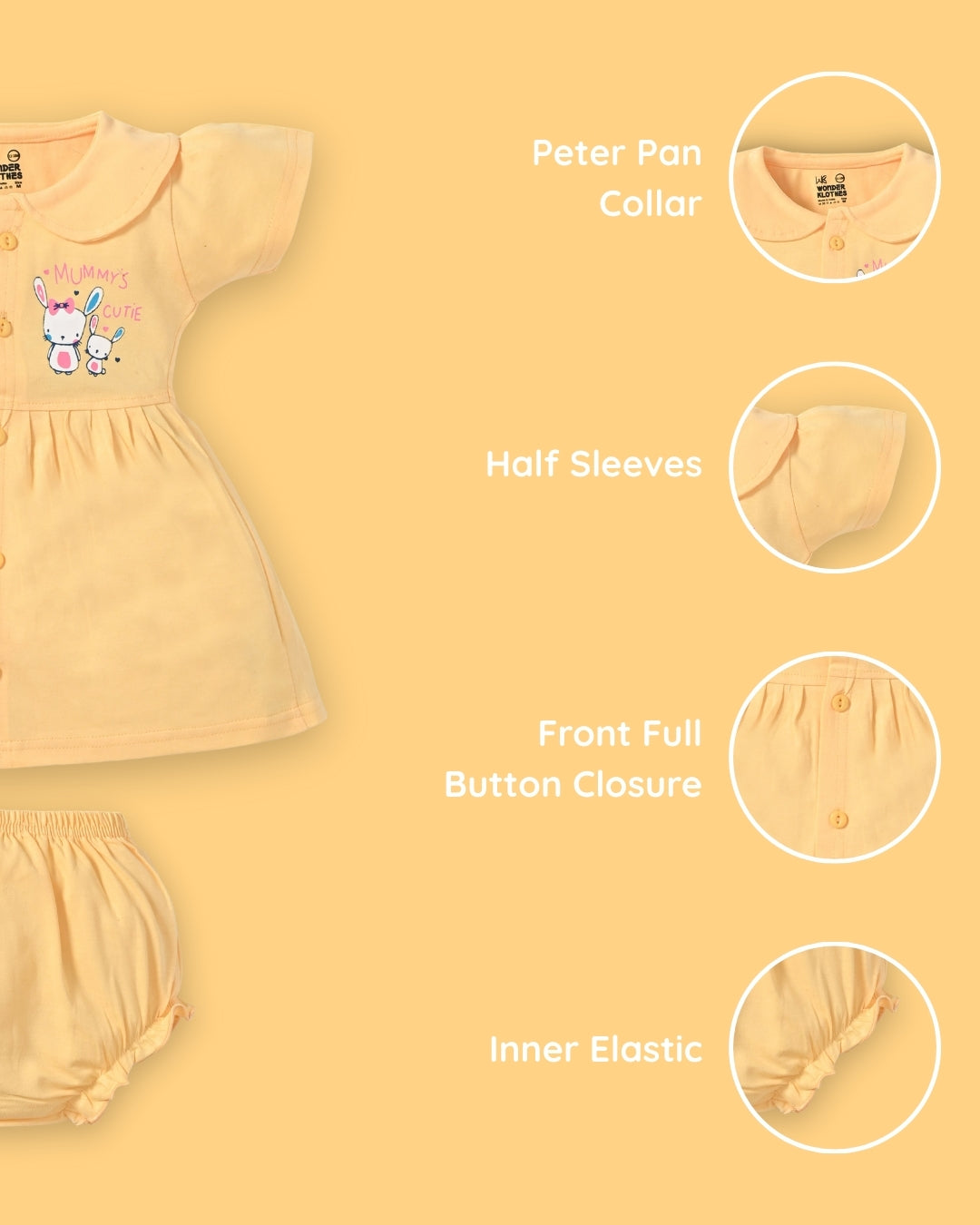 Mummy’s Cutie Half Sleeves Frock & Bloomer Pant Set | Yellow