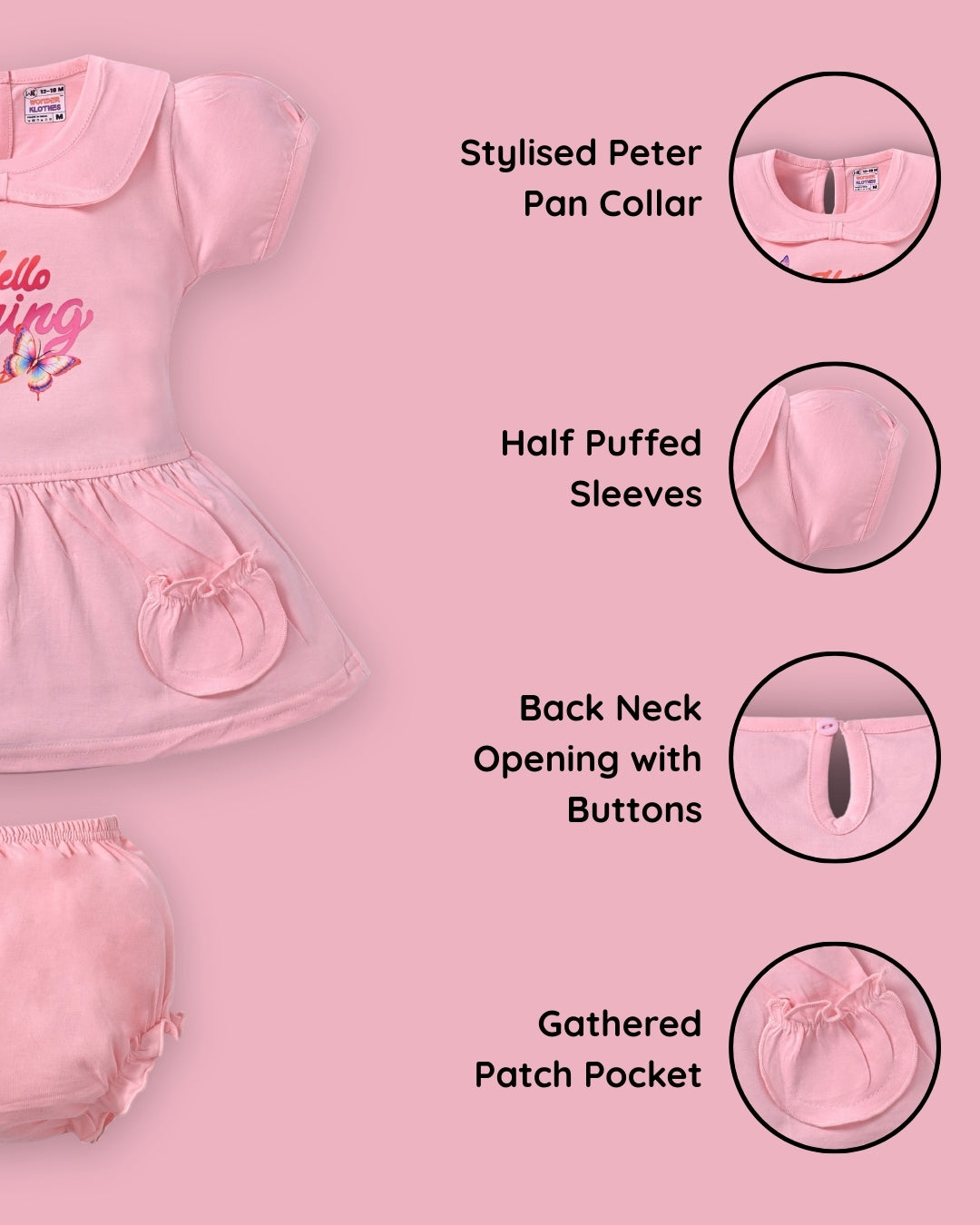 Hello Spring Half Sleeves Frock & Bloomer Pant Set | Pink