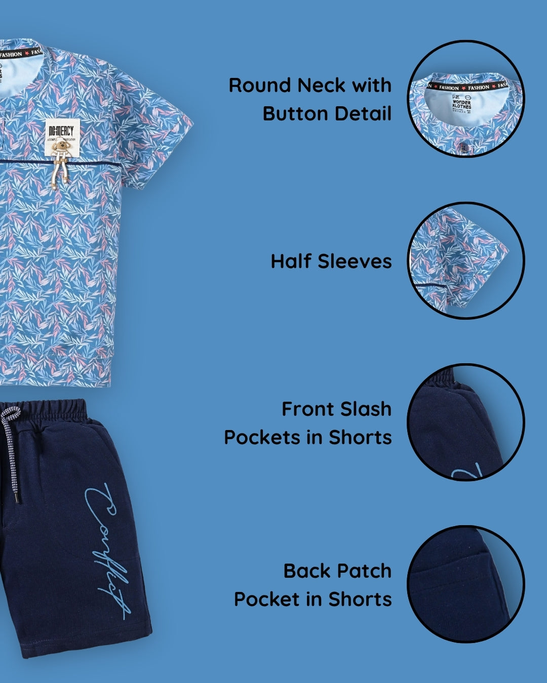 Conflict Half Sleeves T-Shirt & Shorts Set | Blue