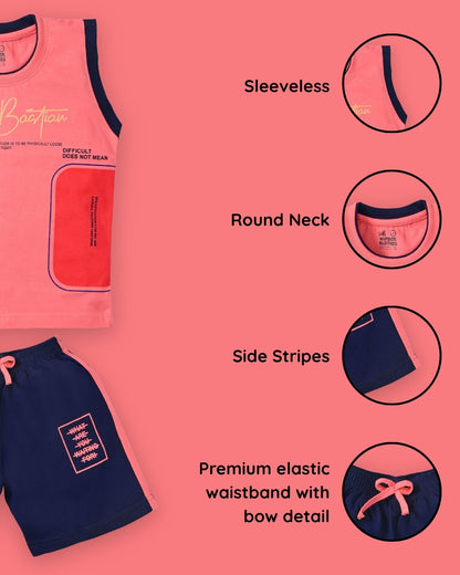Miftah Sleeveless T-Shirt & Shorts Set | Pink