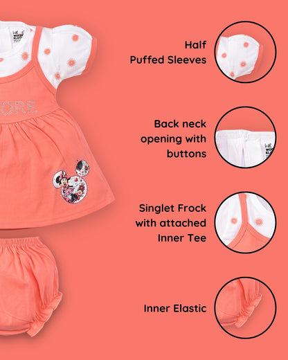 Explore Minnie Half Sleeves Frock & Bloomer Pant Set | Orange