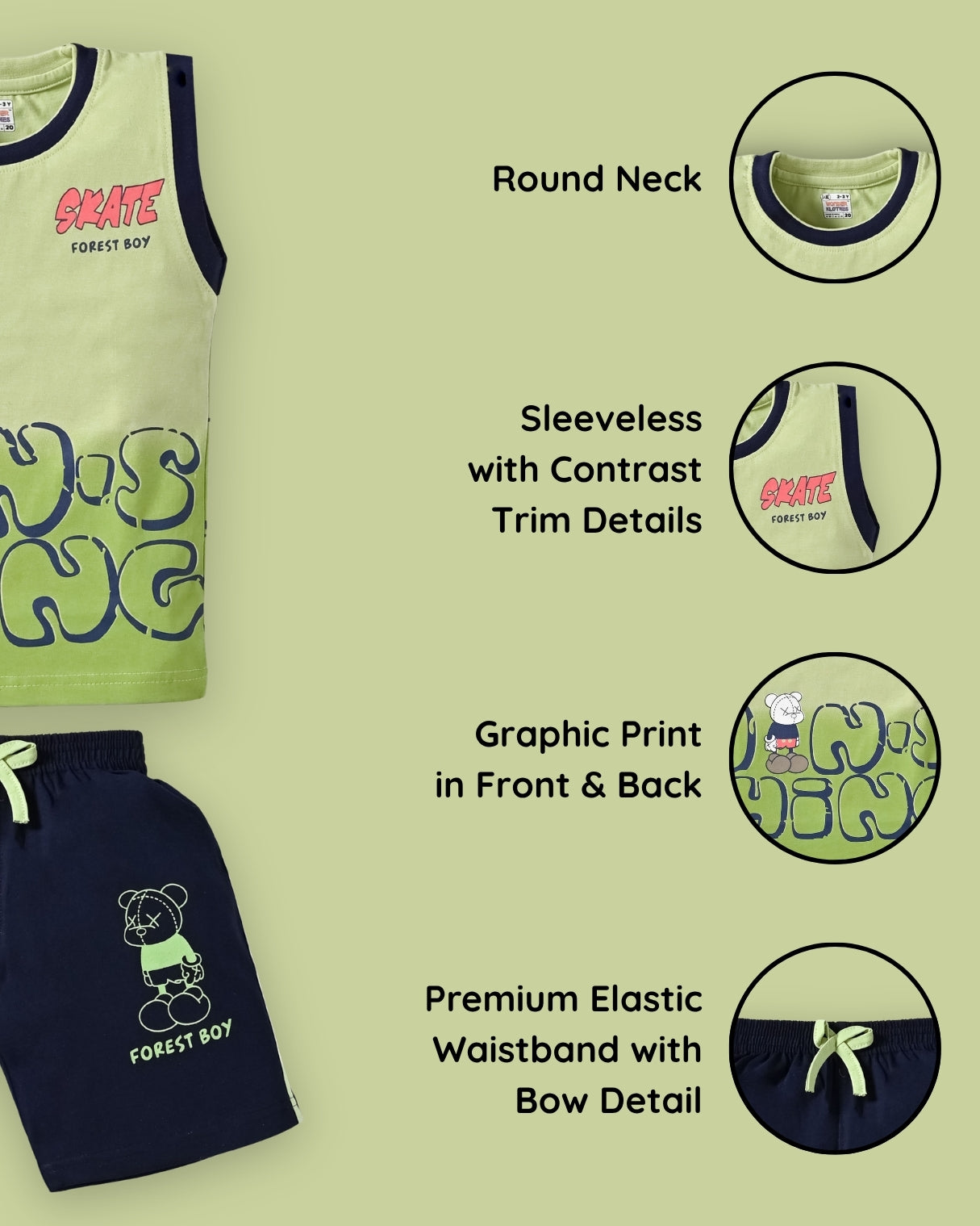 Skate Things Sleeveless T-Shirt & Half Pant Set | Green
