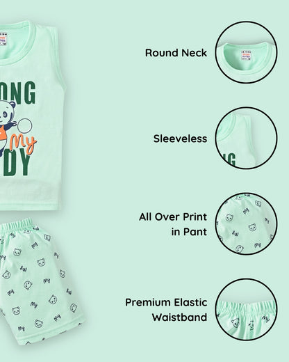 Strong Daddy Sleeveless T-Shirt & Half Pant Set | Green