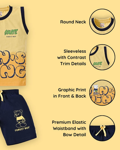 Skate Things Sleeveless T-Shirt & Half Pant Set | Yellow