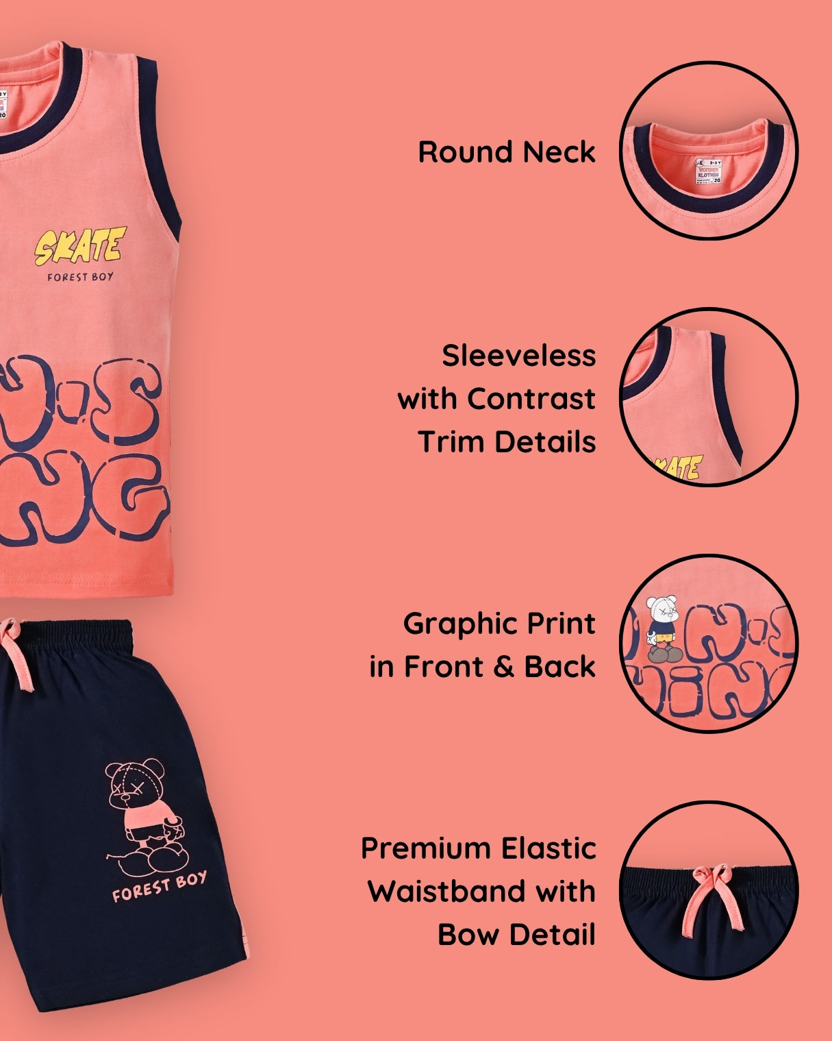 Skate Things Sleeveless T-Shirt & Half Pant Set | Orange