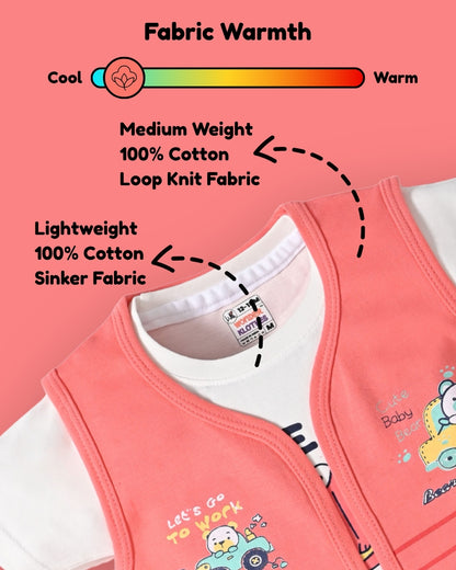 Driving Bear 3-Piece Half Sleeves T-Shirt & Half Pant Set with Sleeveless Jacket | Pink