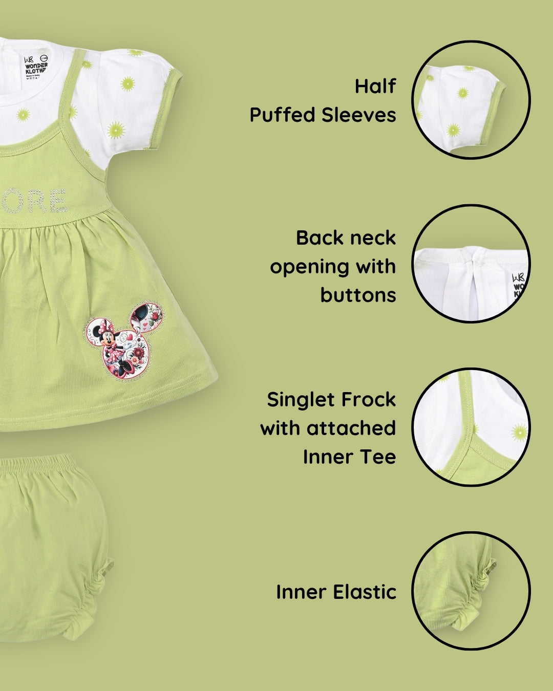 Explore Minnie Half Sleeves Frock & Bloomer Pant Set | Green