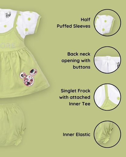 Explore Minnie Half Sleeves Frock & Bloomer Pant Set | Green