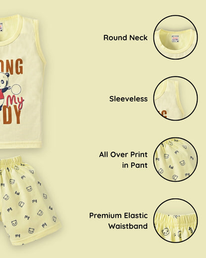Strong Daddy Sleeveless T-Shirt & Half Pant Set | Yellow