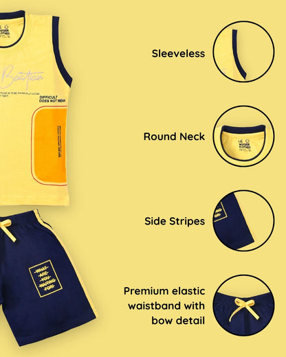 Miftah Sleeveless T-Shirt & Shorts Set | Yellow