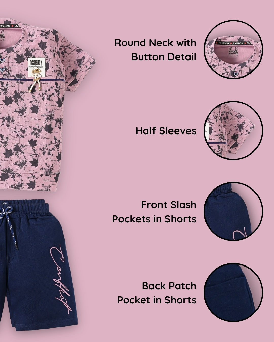 Conflict Half Sleeves T-Shirt & Shorts Set | Violet